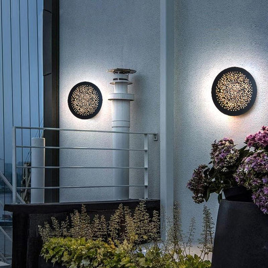 Circular Hollow Pattern Waterproof LED Modern Outdoor Wall Light