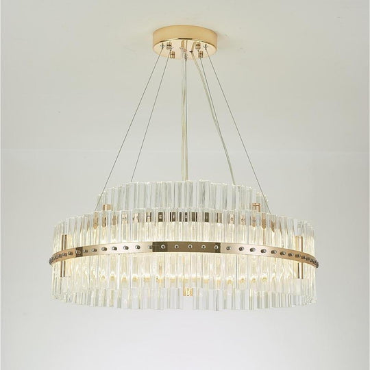 Modern Luxury Round Crystal LED Chandelier – Gold Finish, Single Tier