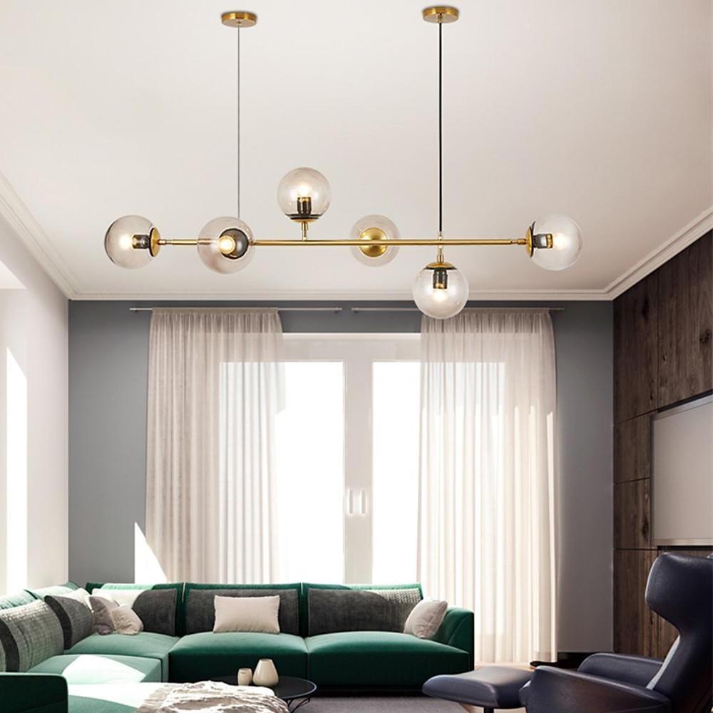 Nordic Linear Glass Globe Chandelier with 4/6 Lights