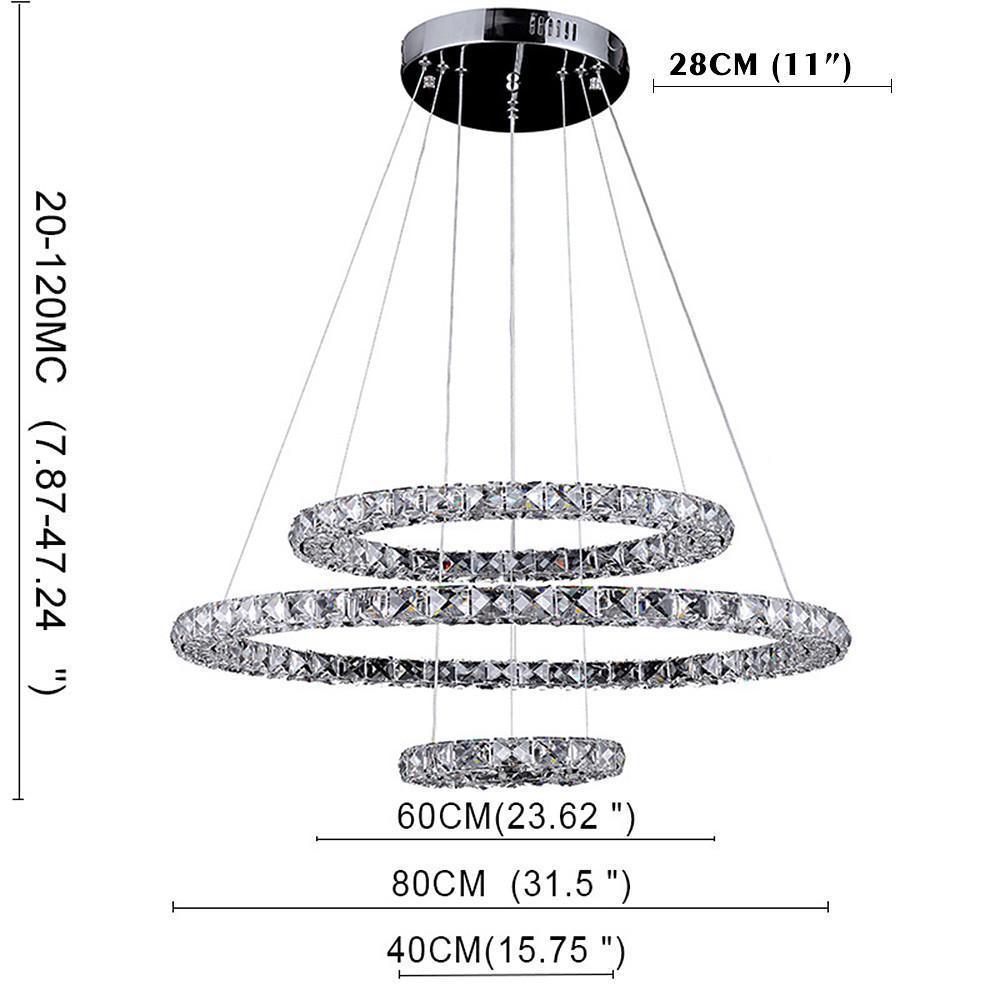 LED 3 Rings Gold Crystal Modern Chandelier