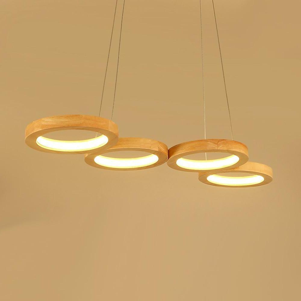 Rustic 4-Circle Wood LED Modern Chandelier