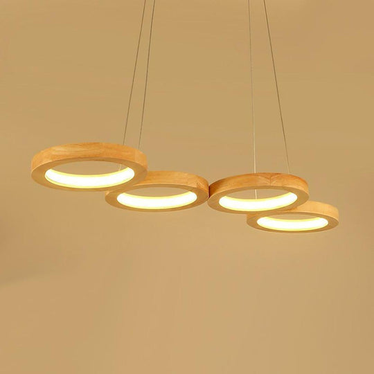 Rustic 4-Circle Wood LED Modern Chandelier