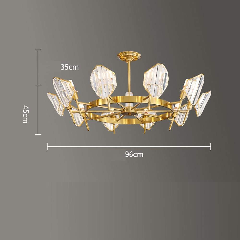 Brass Ring Frame Crystal LED Chandelier – Gold Metal with Crystal Accents