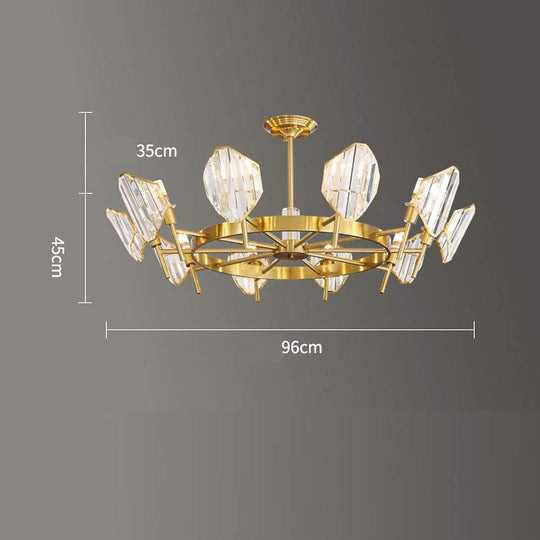 Brass Ring Frame Crystal LED Chandelier – Gold Metal with Crystal Accents