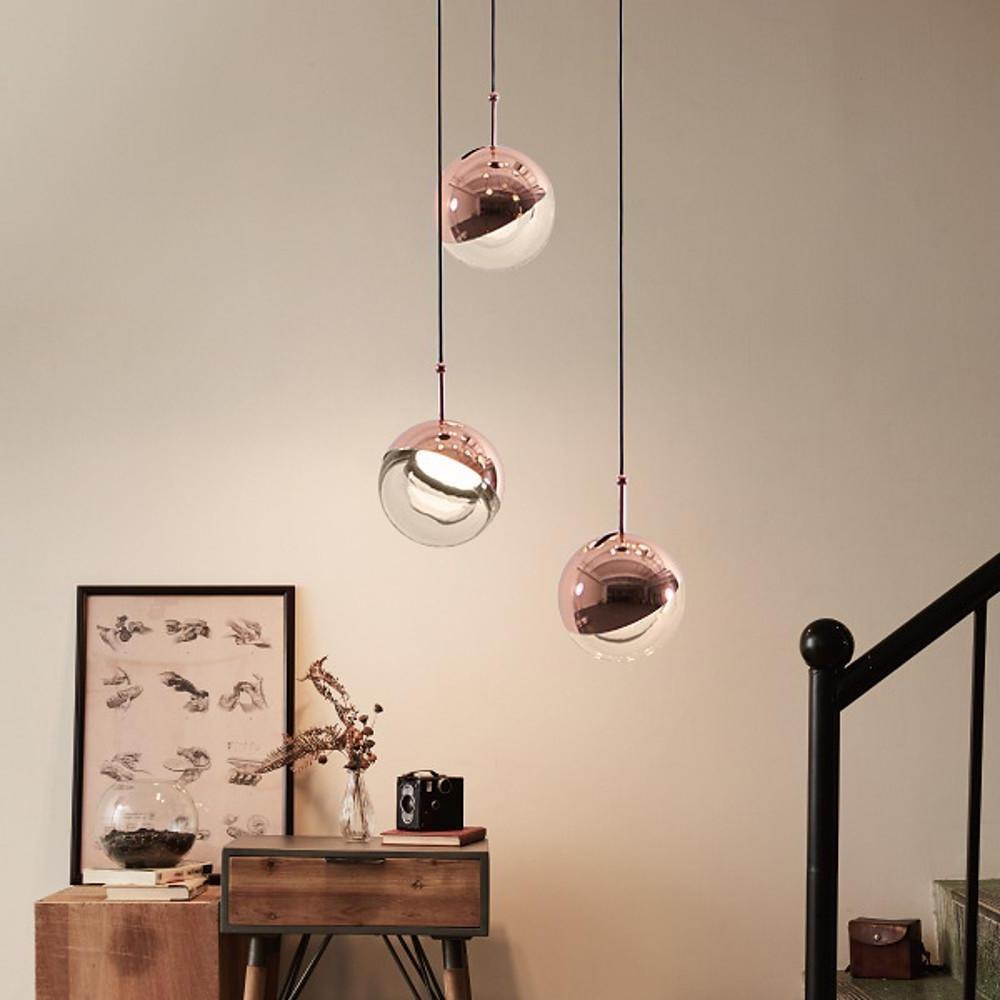 Adjustable Electroplated Metal Crystal Globe LED Pendant Light