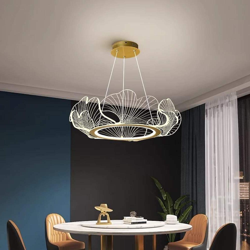 Sea-Inspired Elegant Wave Round Acrylic LED Chandelier – Gold Finish, 33" Wide