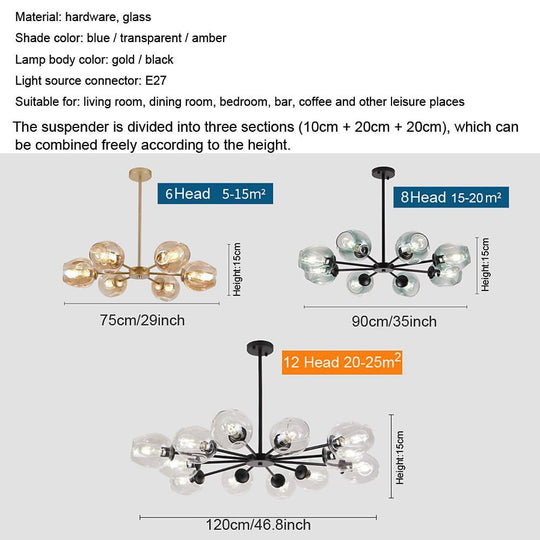 Glass Globe LED Electroplated Nordic Sputnik Chandelier Hanging Ceiling Light