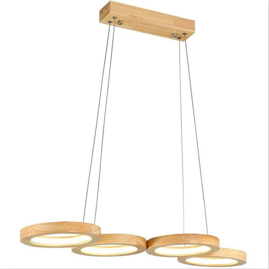 Rustic 4-Circle Wood LED Modern Chandelier