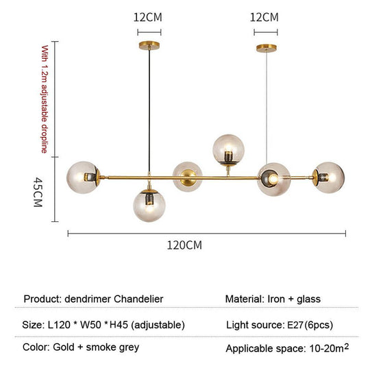 Nordic Linear Glass Globe Chandelier with 4/6 Lights