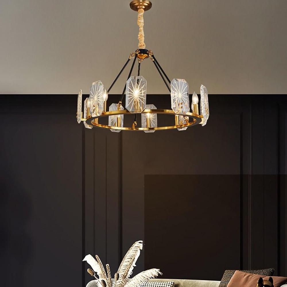 Wagon Wheel Crystal Accent LED Chandelier – 8 or 10 Lights, Gold Finish