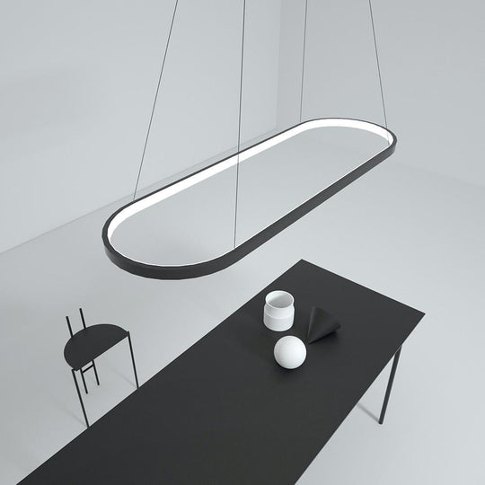LED Oval Modern Black Pendant Light with Remote Control – Artistic Ceiling Fixture