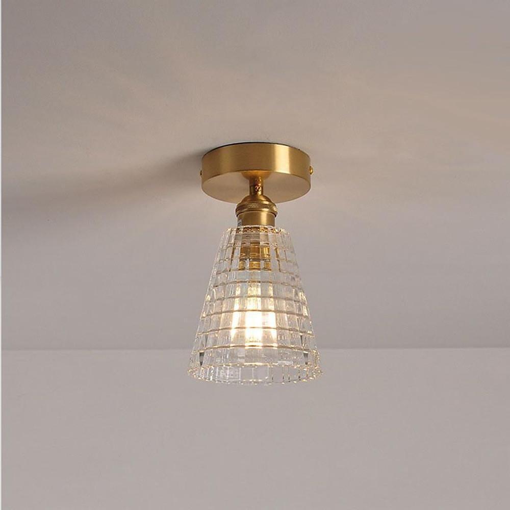Lantern Modern Glass Copper Flush Mount Ceiling Light