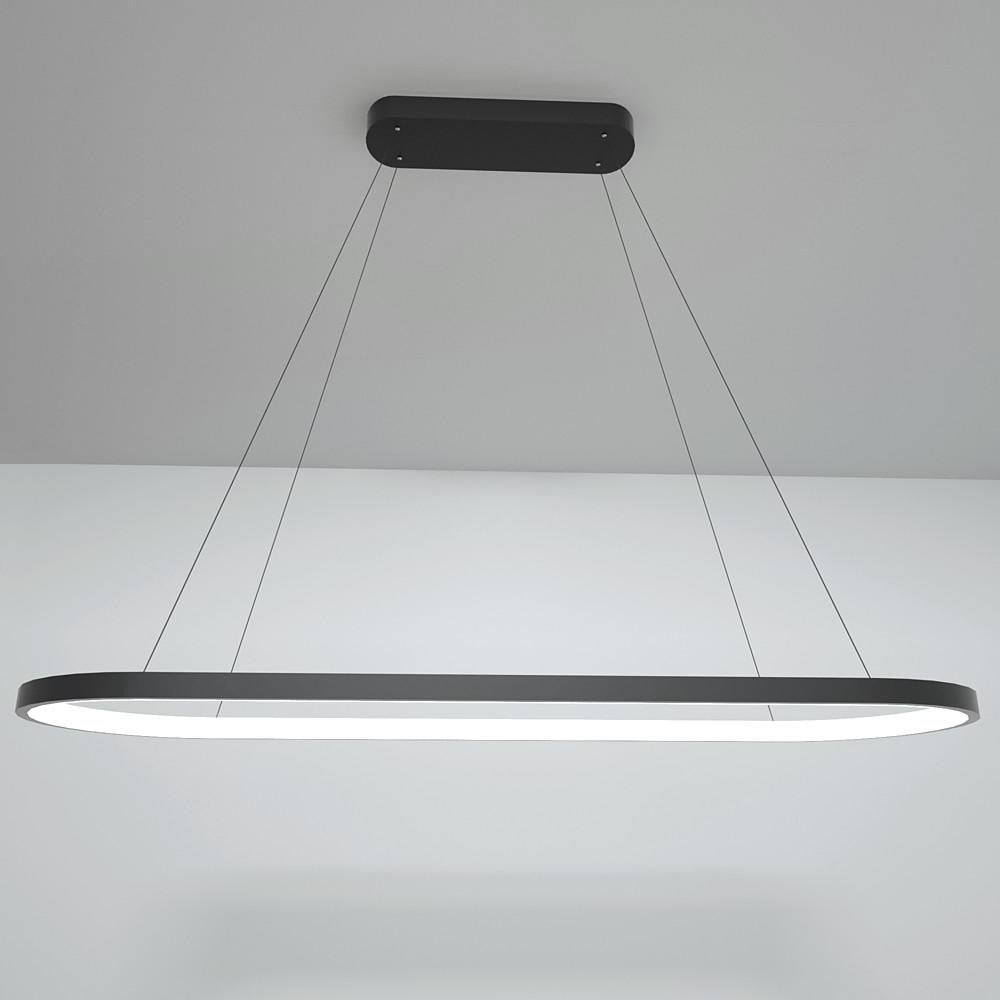 LED Oval Modern Black Pendant Light with Remote Control – Artistic Ceiling Fixture