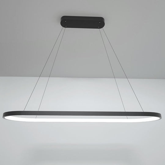 LED Oval Modern Black Pendant Light with Remote Control – Artistic Ceiling Fixture