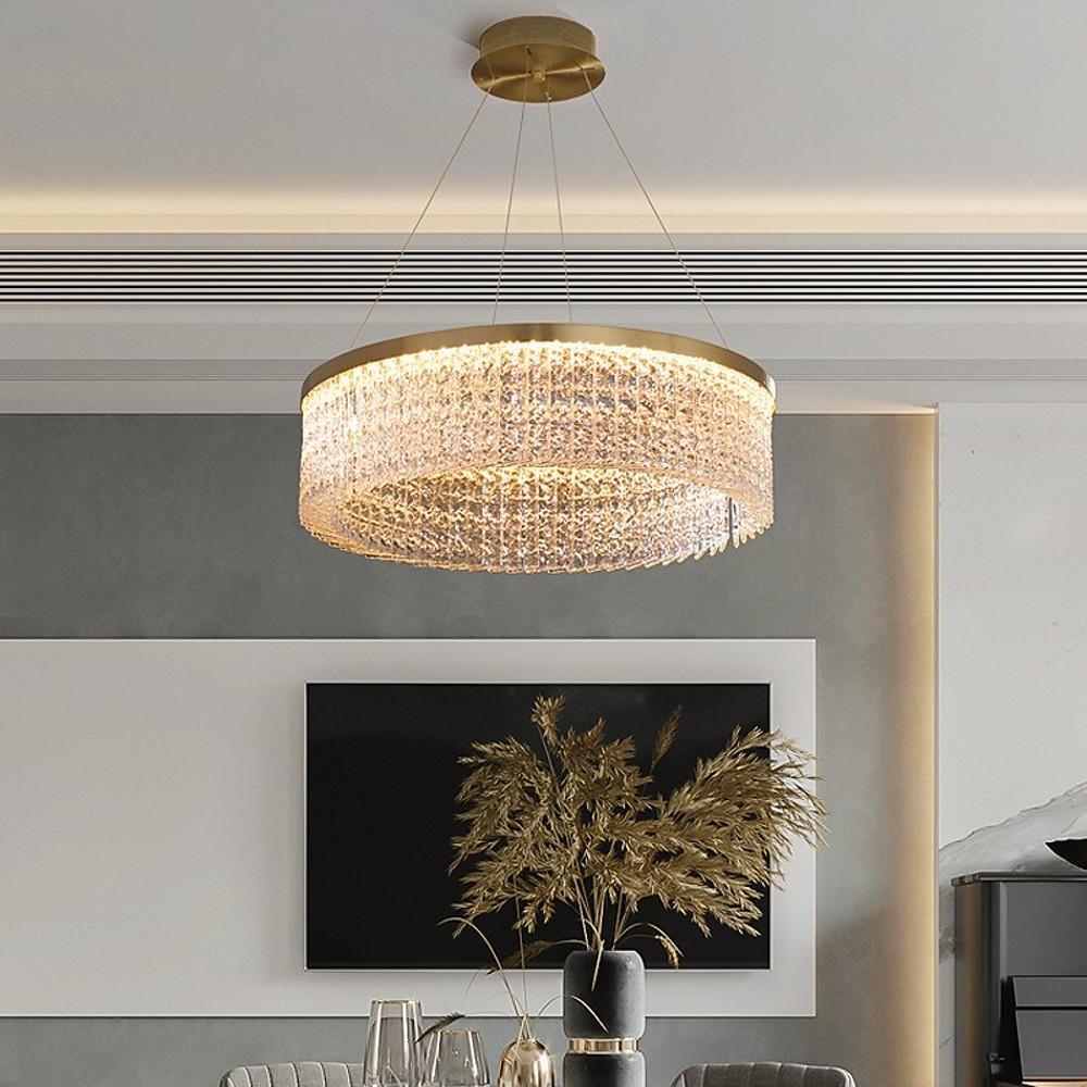 Luxury Circular Crystal Glass LED Pendant Chandelier – Adjustable Height