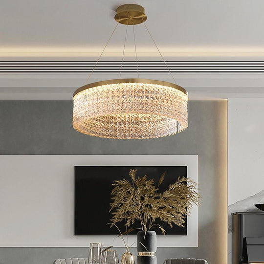 Luxury Circular Crystal Glass LED Pendant Chandelier – Adjustable Height