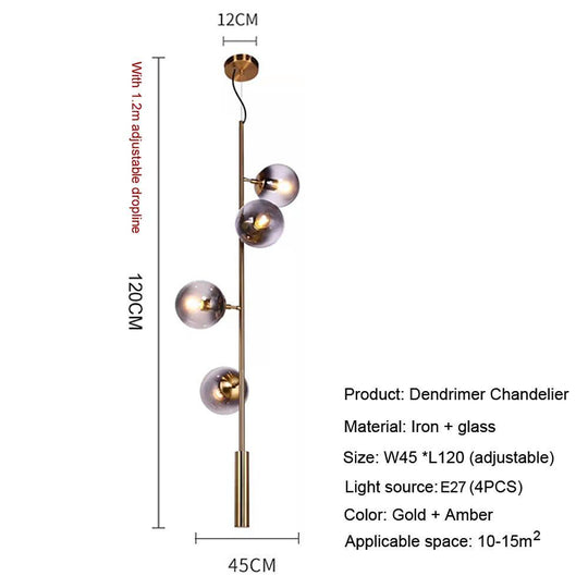 Nordic Linear Glass Globe Chandelier with 4/6 Lights