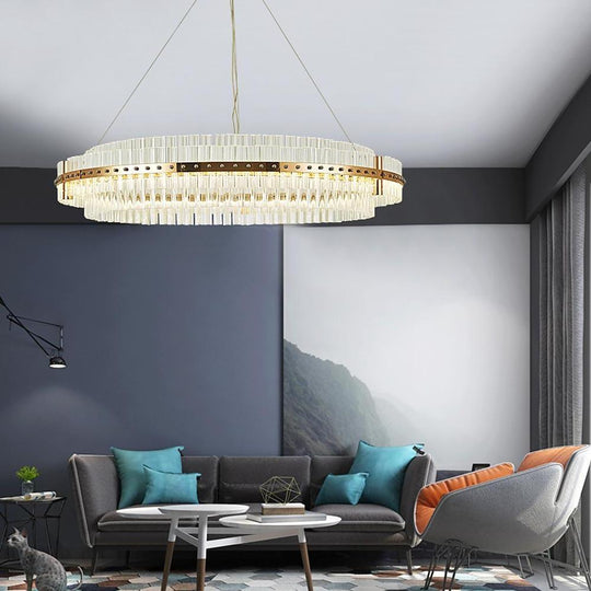 Modern Luxury Round Crystal LED Chandelier – Gold Finish, Single Tier