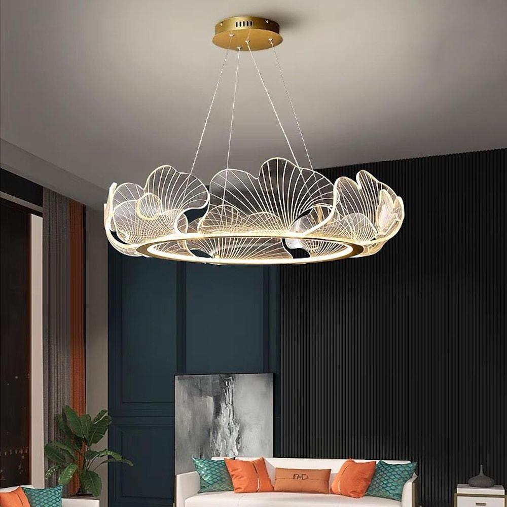 Sea-Inspired Elegant Wave Round Acrylic LED Chandelier – Gold Finish, 33" Wide