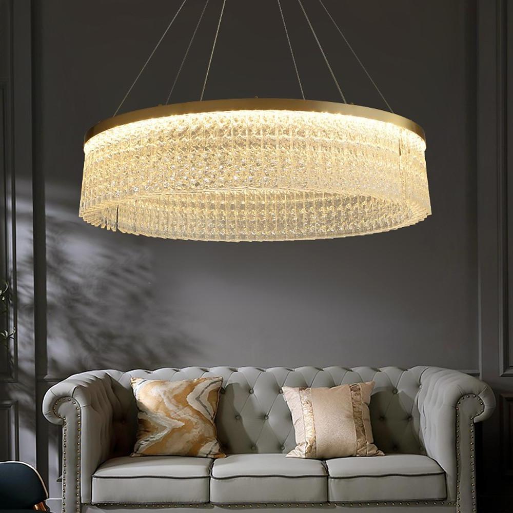 Luxury Circular Crystal Glass LED Pendant Chandelier – Adjustable Height