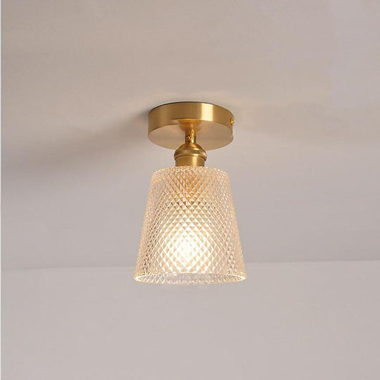 Lantern Modern Glass Copper Flush Mount Ceiling Light