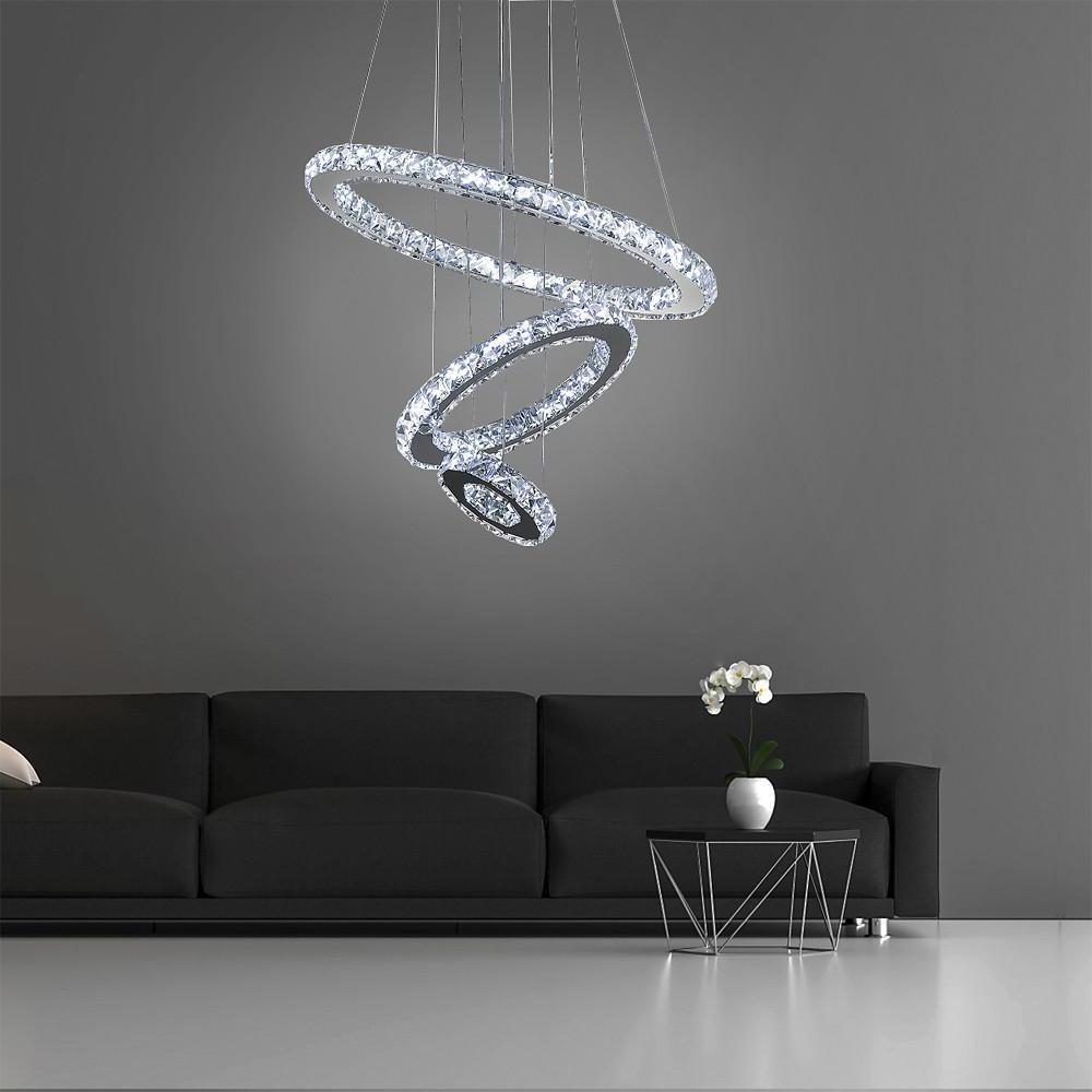 3-Ring Adjustable Circles Tiered Crystal LED Modern Chandelier