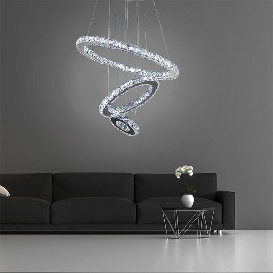 3-Ring Adjustable Circles Tiered Crystal LED Modern Chandelier