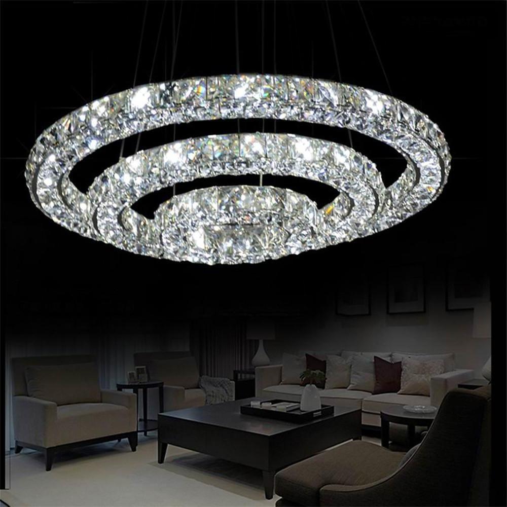 Luxury Crystal 3-Tier LED Chandelier – Geometric or Stacked Ring Pendant Light