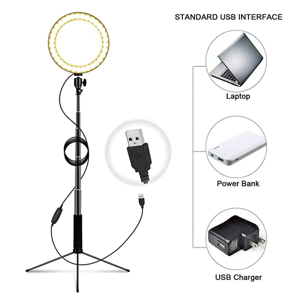 LED Floor Lamp USB Ring floor light Tripod Annular 80LEDs Standing Floor Lamp for Video YouTube Photo Ringlight Makeup Lampshade