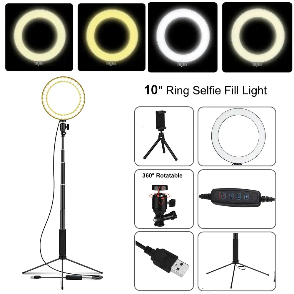 LED Floor Lamp USB Ring floor light Tripod Annular 80LEDs Standing Floor Lamp for Video YouTube Photo Ringlight Makeup Lampshade