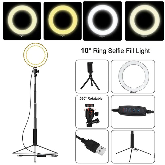 LED Floor Lamp USB Ring floor light Tripod Annular 80LEDs Standing Floor Lamp for Video YouTube Photo Ringlight Makeup Lampshade