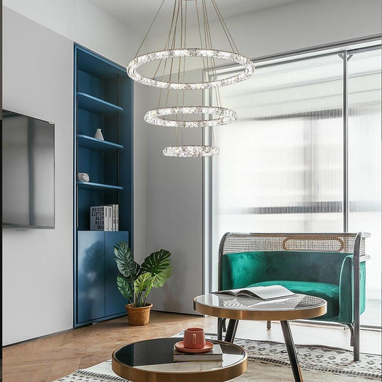 3/4-Light Tiered Crystal Ring LED Chandelier – Modern Luxury Pendant Light