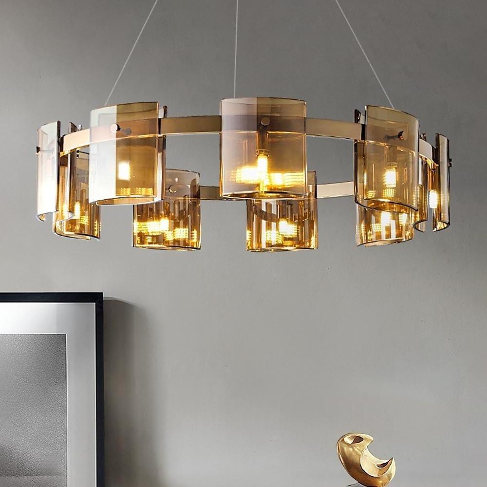 Circular LED Electroplated Chandelier with Acrylic Shades – 9 Lights