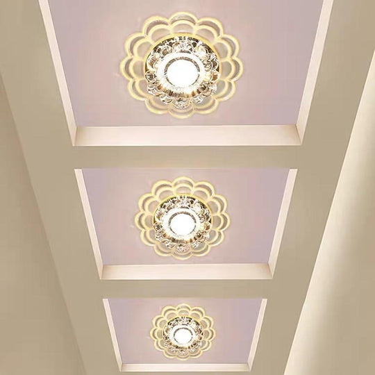 Flower Effect Crystal Metal LED Flush Mount Ceiling Light for Kids and Entryway
