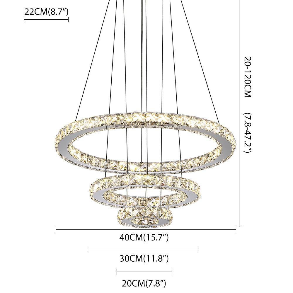 3-Ring Adjustable Circles Tiered Crystal LED Modern Chandelier