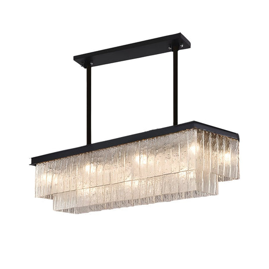 Long Rectangular Double Layer 3 Step Dimming Post Modern Chandelier