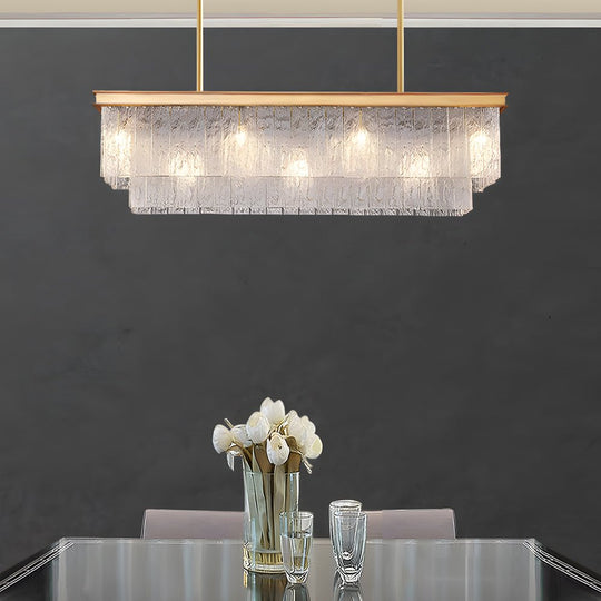 Long Rectangular Double Layer 3 Step Dimming Post Modern Chandelier