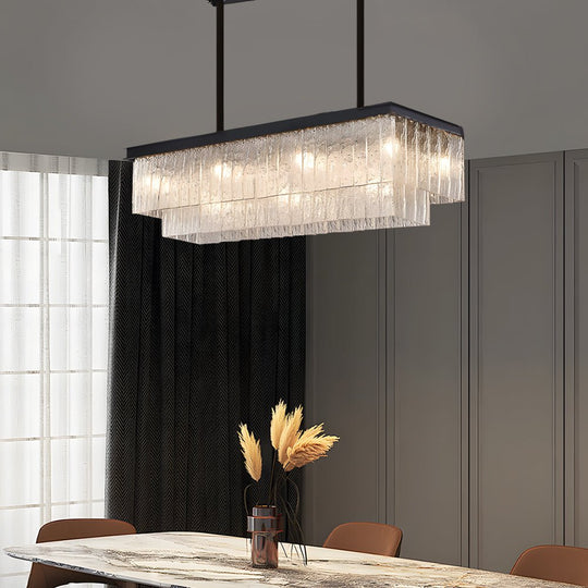 Long Rectangular Double Layer 3 Step Dimming Post Modern Chandelier