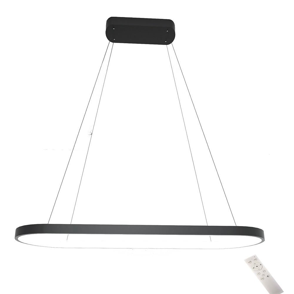 LED Oval Modern Black Pendant Light with Remote Control – Artistic Ceiling Fixture