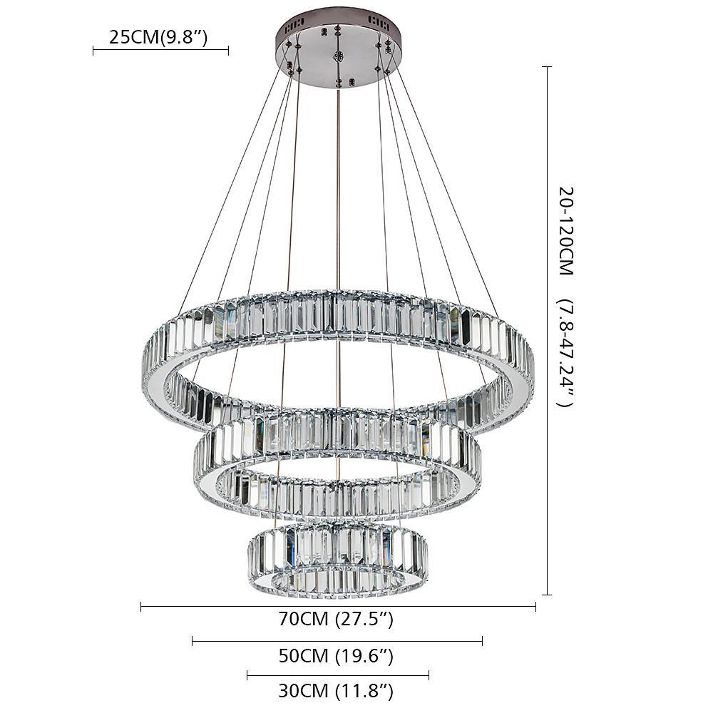 Chrome Crystal 3-Tier Ring LED Pendant Chandelier – Modern Luxury