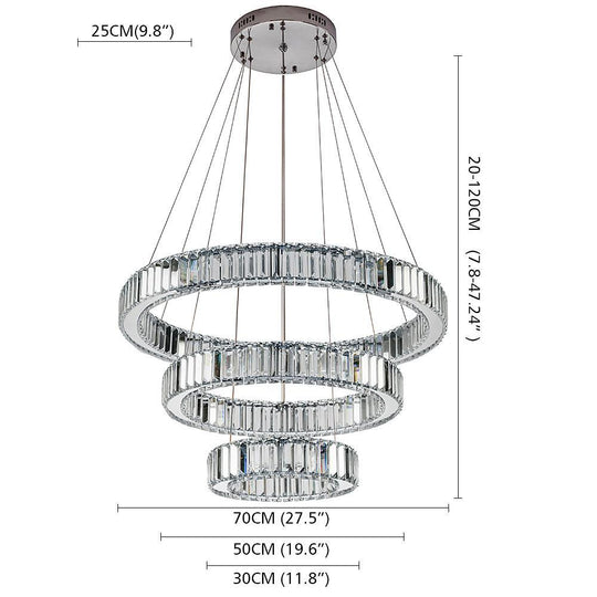 Chrome Crystal 3-Tier Ring LED Pendant Chandelier – Modern Luxury