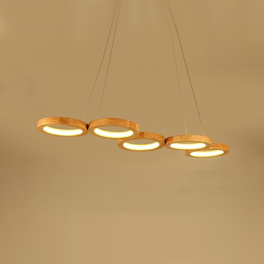 Rustic 4-Circle Wood LED Modern Chandelier