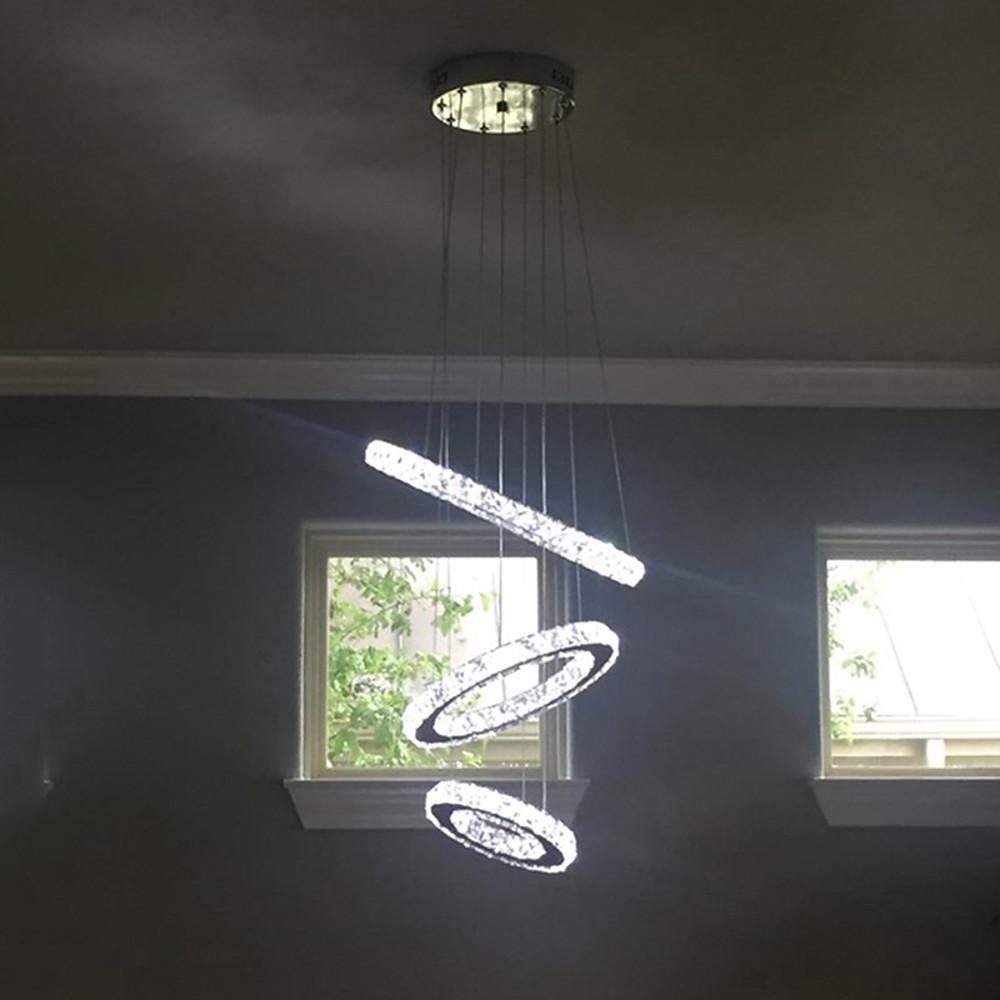 3-Ring Adjustable Circles Tiered Crystal LED Modern Chandelier