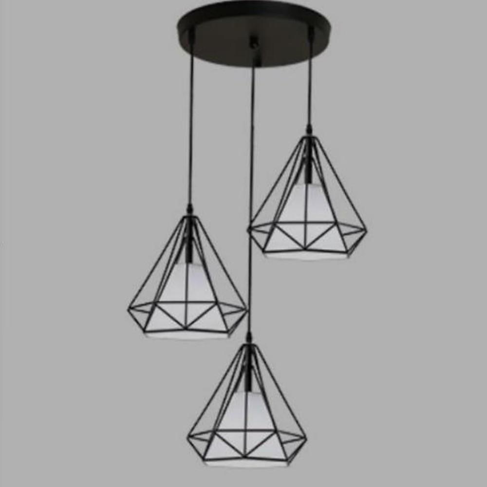 Geometrical Lantern Classic Island Pendant Light Metal Fabric Ceiling Light