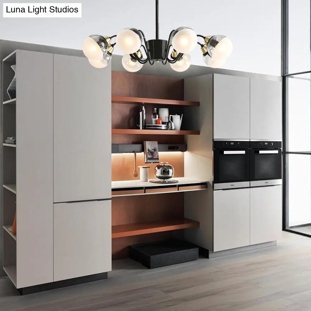 Modern Black Multi-Head Glass and Metal Chandelier - Stylish Pendant Light for Study Room or Kitchen