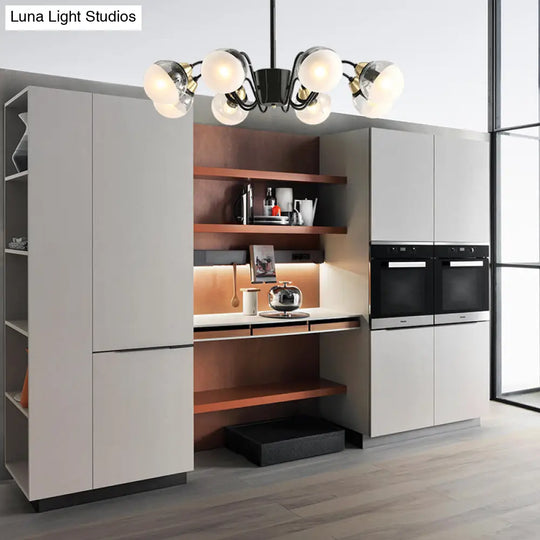 Modern Black Multi-Head Glass and Metal Chandelier - Stylish Pendant Light for Study Room or Kitchen