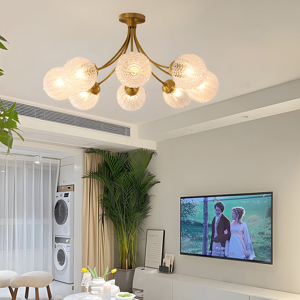 Modern Brass Carved Glass Semi-Flush Mount Ceiling Light – 6/8-Light