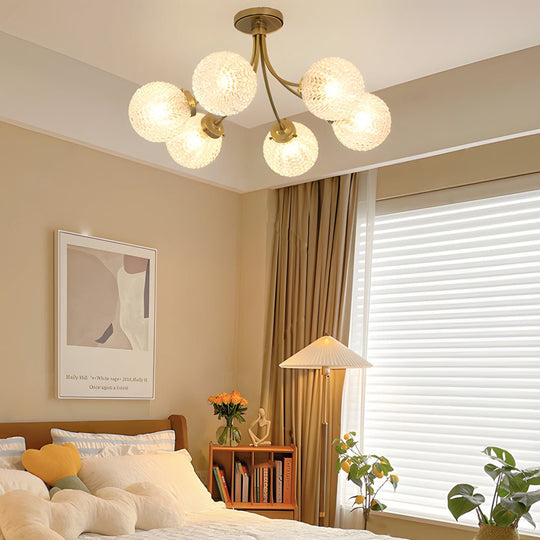 Modern Brass Carved Glass Semi-Flush Mount Ceiling Light – 6/8-Light