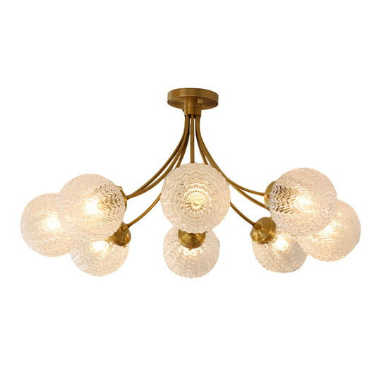 Modern Brass Carved Glass Semi-Flush Mount Ceiling Light – 6/8-Light