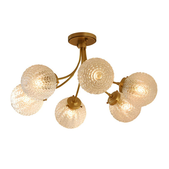 Modern Brass Carved Glass Semi-Flush Mount Ceiling Light – 6/8-Light